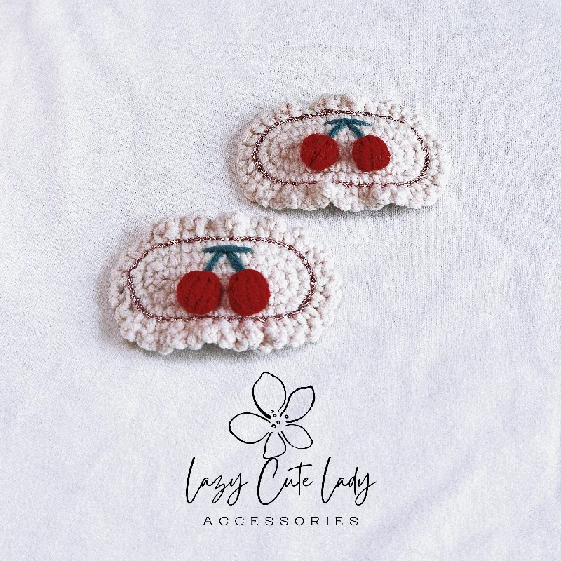 delicate lace hairbands for vintage-inspired looks -Adorable Hand-Knitted Cherry Hair Clips