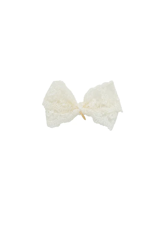 stylish metal hair clips for sleek hair -Dahlia Lace Bow Clip - Ivory