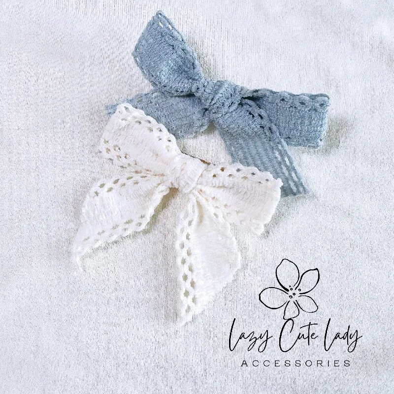 beautiful crystal hairpins for wedding events -Elegant Fabric Bow Hair Clip - Blue and White