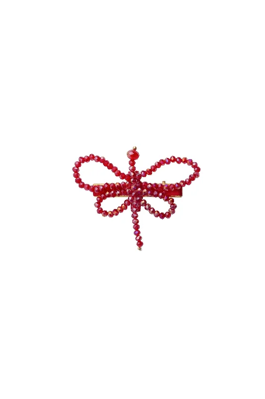 comfortable fabric hairbands for daily wear -Glass Butterfly Clip - Red