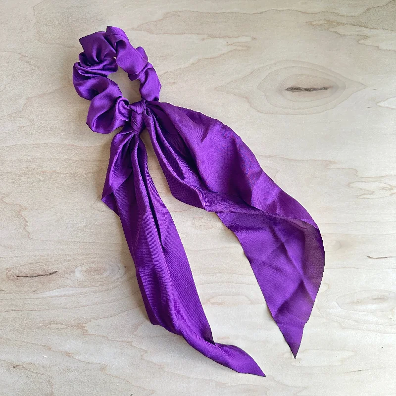 trendy silk hairbands for sleek looks -Hair Scarf Scrunchie - Purple