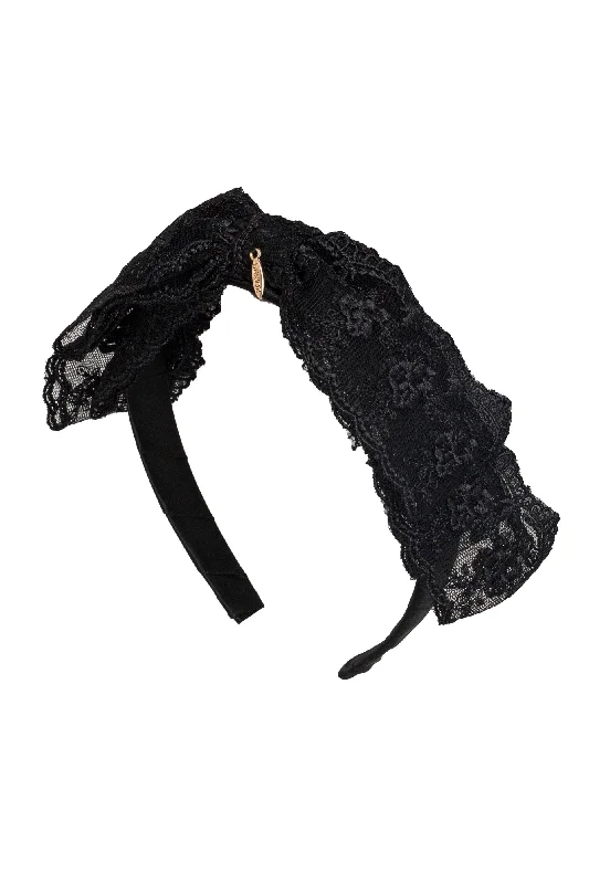 delicate lace hairbands for vintage-inspired looks -Heather Lace Headband - Black