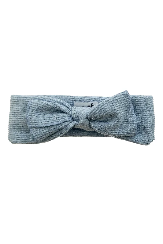 elegant metal hair clips for sleek finishes -Knitted Bow Wrap - Blue