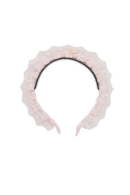 chic satin hairbands for stylish everyday looks -Lace Crown Headband - Light Pink