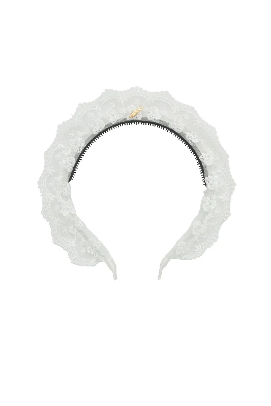 playful satin hair scrunchies for casual looks -Lace Crown Headband - White