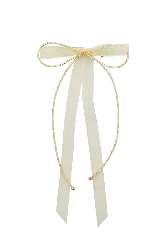 oversized metal hairclips for high-fashion styles -Dainty Fairy Beaded Bow - Gold