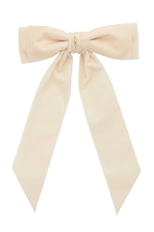 chic floral hairpins for wedding updos -Madeline Velvet Long Tail Bow Clip - Ivory (Handmade in the USA!)