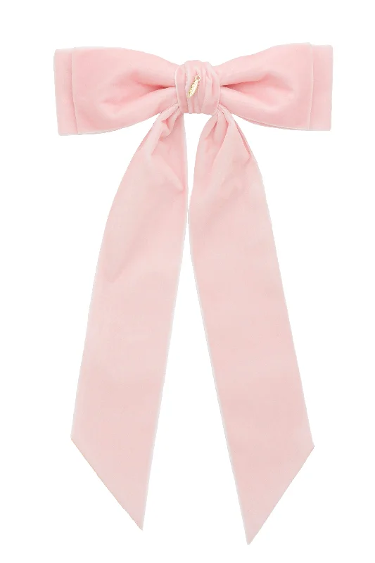 elegant metal hair clips for sleek finishes -Madeline Velvet Long Tail Bow Clip - Light Pink (Handmade in the USA!)