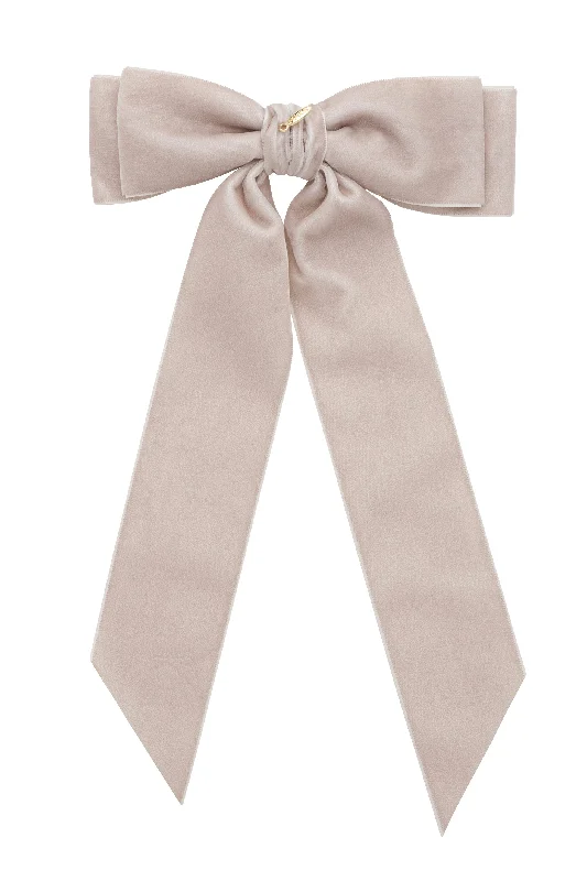 pearl hair accessories for a classic look -Madeline Velvet Long Tail Bow Clip - Taupe (Handmade in the USA!)