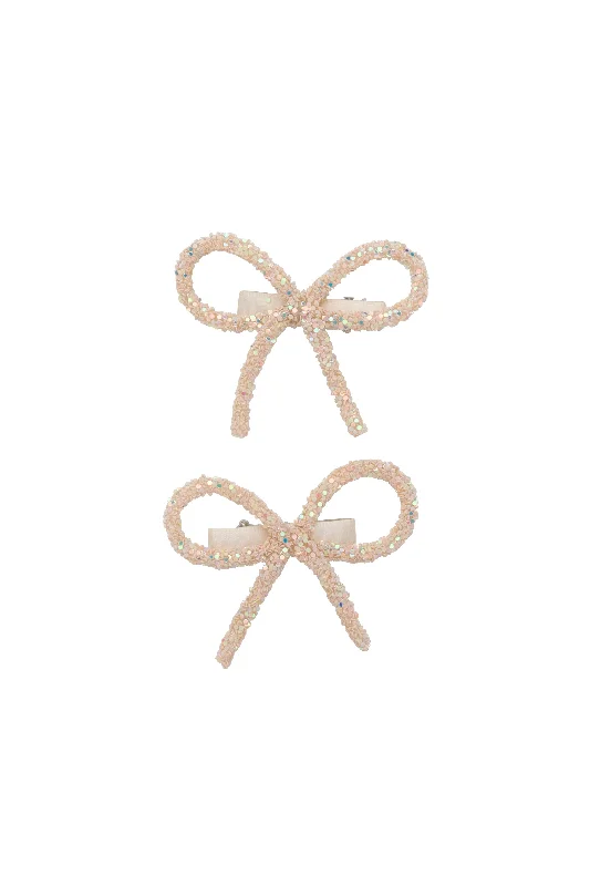 comfortable fabric hairbands for daily wear -Mini Glitter Bows Clip Set of 2 - Cream