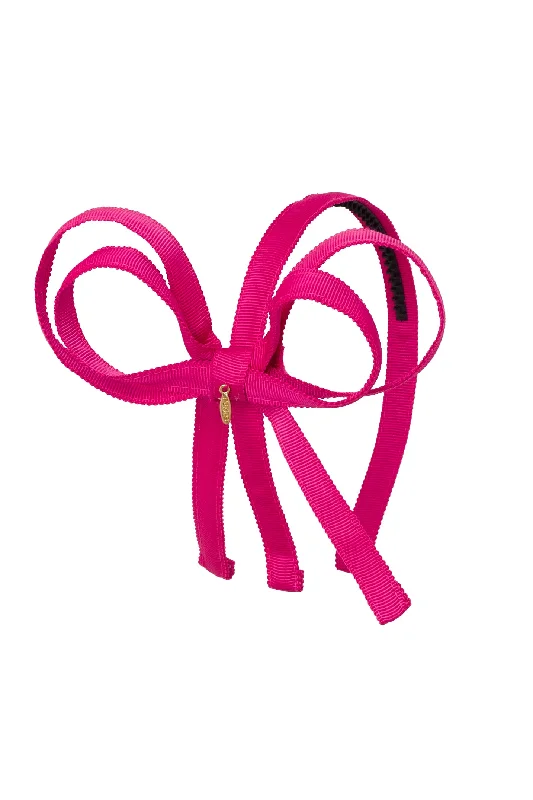 sleek satin hairbands for modern styles -Orchid Butterfly Bow Headband - Hot Pink