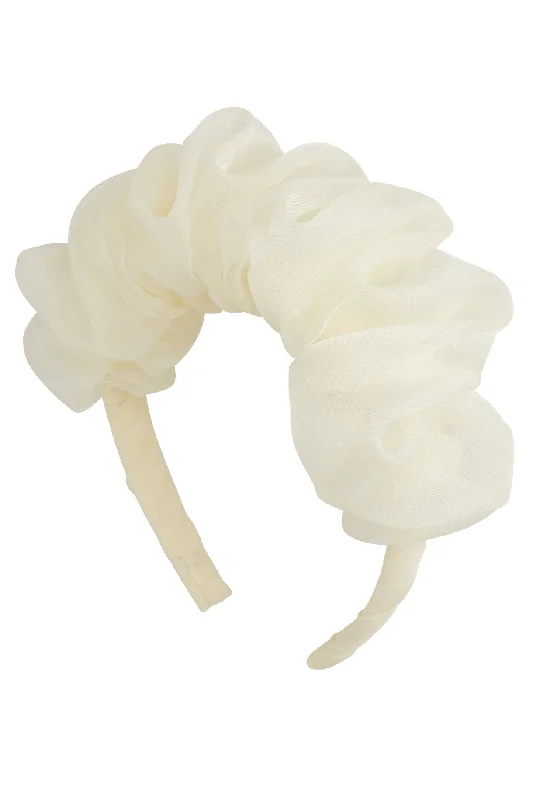 chic satin hairbands for vintage-inspired looks -Organza Bunches Headband - Ivory