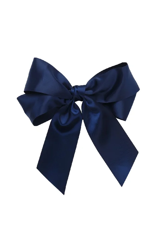 vintage-inspired floral hairbands -Oversized Bow Pony/Clip - Navy