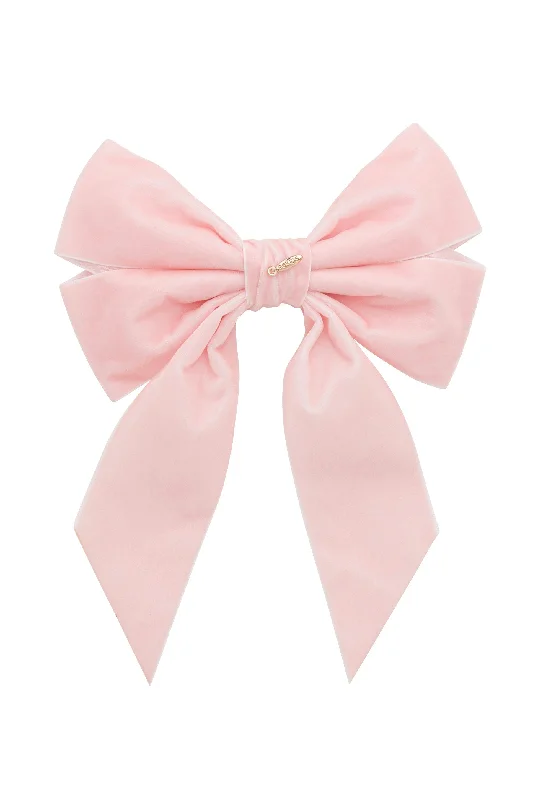 velvet headbands for cozy winter styles -Oversized Bow Velvet Clip - Light Pink (Handmade in the USA!)