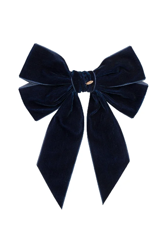 crystal-encrusted hairpins for a glamorous look -Oversized Bow Velvet Clip - Navy (Handmade in the USA!)