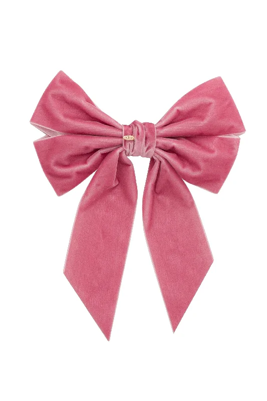 trendy silk hairbands for sleek looks -Oversized Bow Velvet Clip - Rose (Handmade in the USA!)