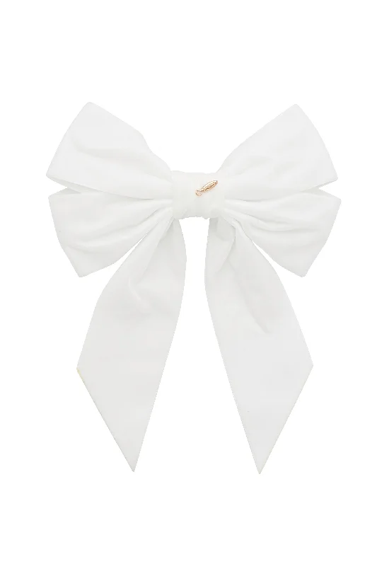 oversized flower hairpins for bold wedding styles -Oversized Bow Velvet Clip - White (Handmade in the USA!)