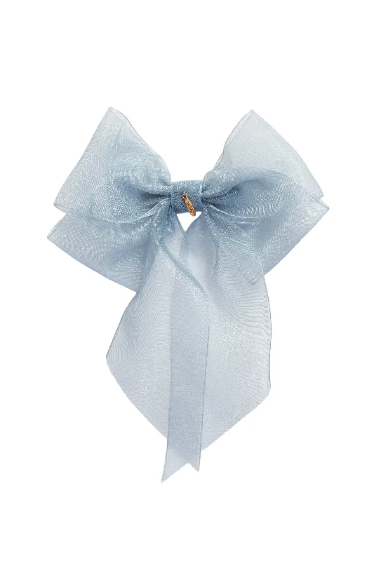 oversized flower hairbands for statement styles -Oversized Organza Bow Clip  - Antique Blue (Handmade in the USA!)