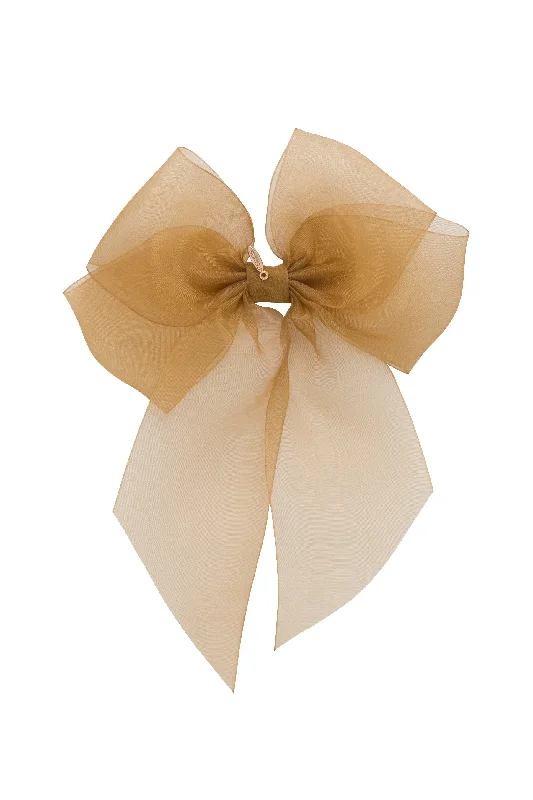 stylish metal hairbands for sleek finishes -Oversized Organza Bow Clip  - Gold (Handmade in the USA!)