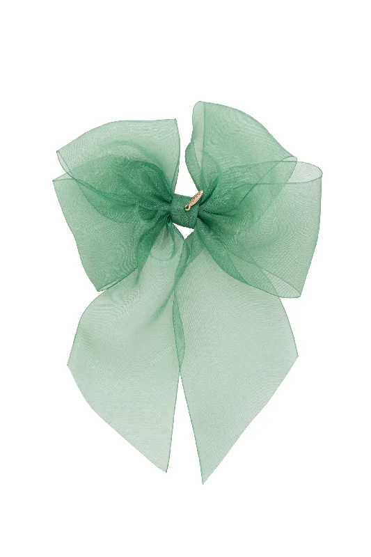 luxury rhinestone hairpins for extravagant styles -Oversized Organza Bow Clip  - Green (Handmade in the USA!)