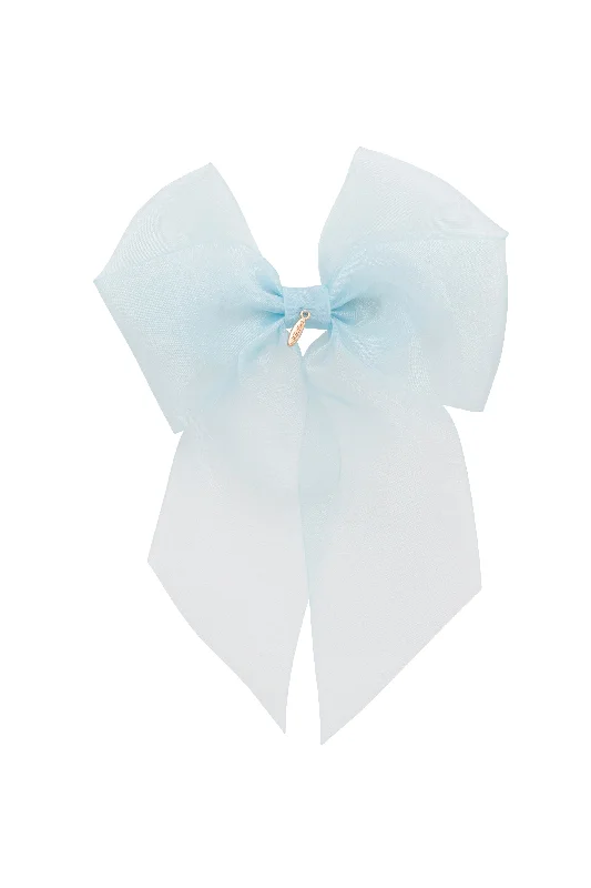 modern satin hairbands for everyday elegance -Oversized Organza Bow Clip  - Light Blue (Handmade in the USA!)