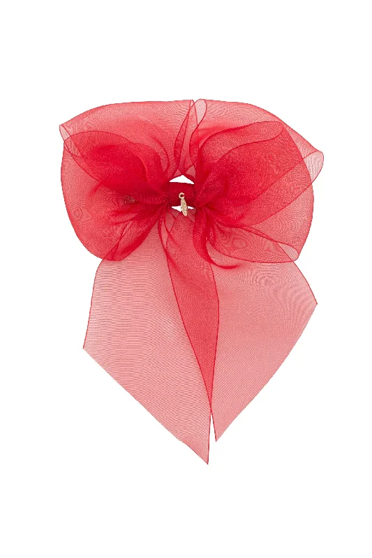 vintage-inspired rhinestone hairpins for a classic touch -Oversized Organza Bow Clip  - Red (Handmade in the USA!)