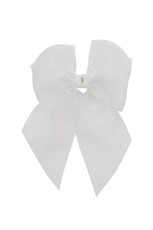 unique crystal hairbands for modern wedding looks -Oversized Organza Bow Clip  - White (Handmade in the USA!)