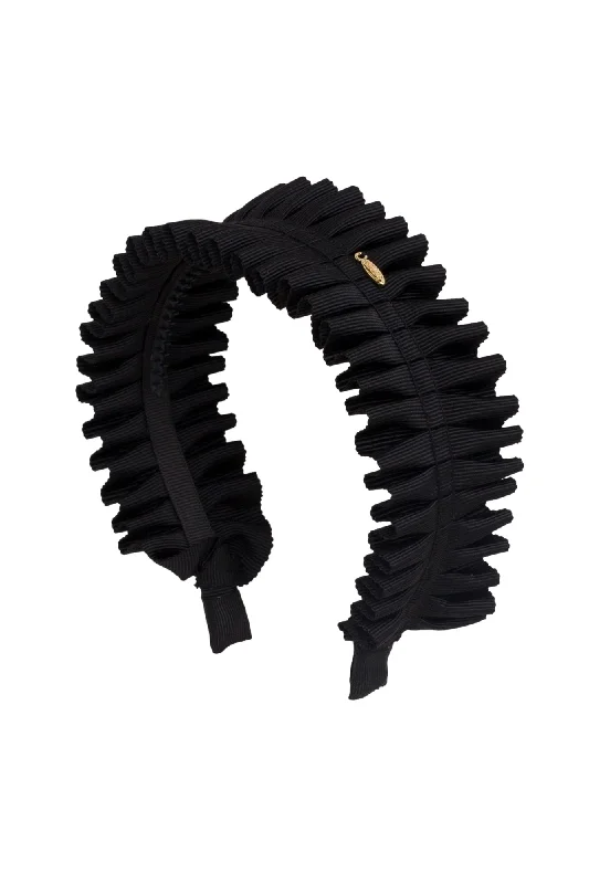 elegant hair combs for bridal wear -Pleated Palm Headband - Black