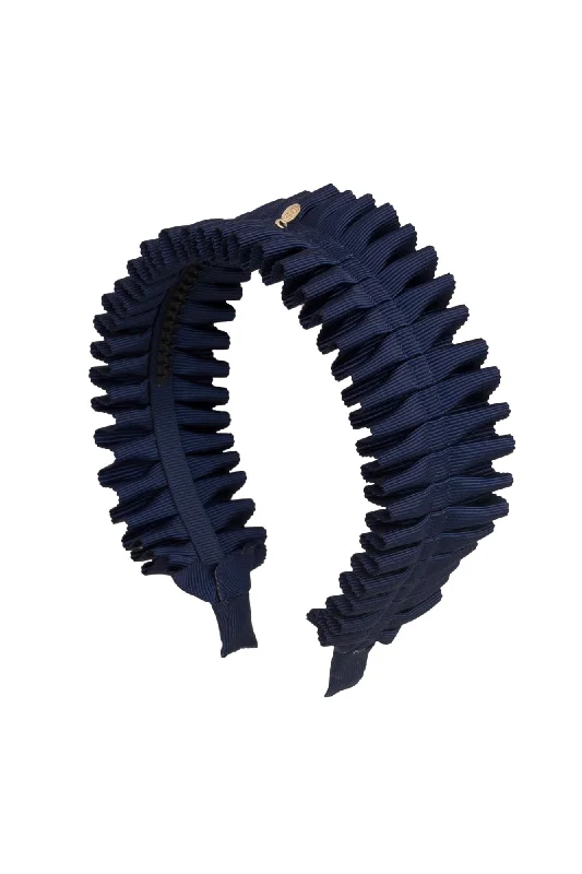 comfortable velvet scrunchies for relaxed hairstyles -Pleated Palm Headband - Navy