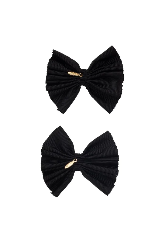 luxury hairbands for formal events -Pleated Palm Piggies Clip Set - Black