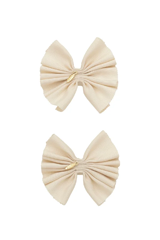 cute butterfly hair clips for girls -Pleated Palm Piggies Clip Set - Ivory