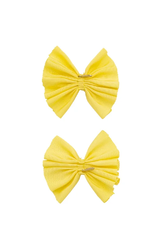 floral hair accessories for spring hairstyles -Pleated Palm Piggies Clip Set - Lemon