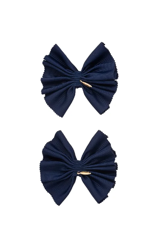 pearl-encrusted hairpins for wedding looks -Pleated Palm Piggies Clip Set - Navy