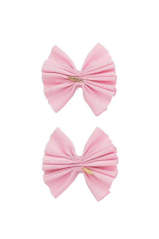 oversized metal hairpins for bold looks -Pleated Palm Piggies Clip Set - Pink