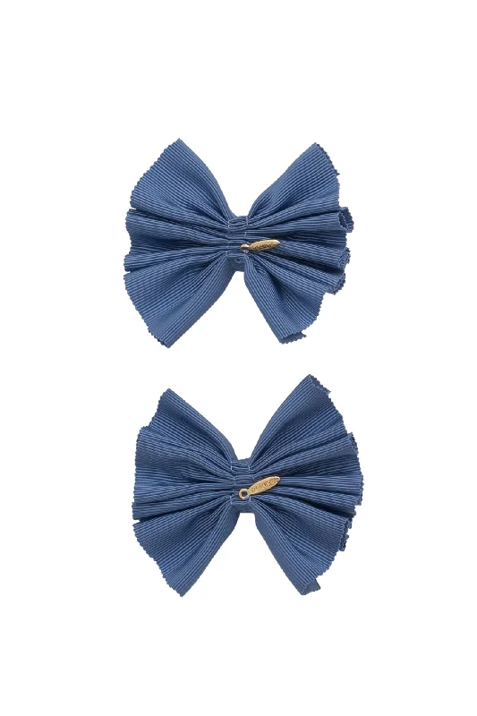 stylish rhinestone hairpins for special occasions -Pleated Palm Piggies Clip Set - Smoke Blue