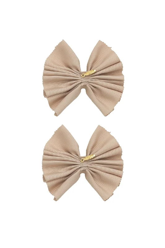 satin headbands for smooth finishes -Pleated Palm Piggies Clip Set - Taupe Khaki