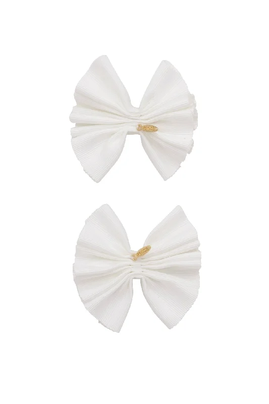 luxury hairbands for formal events -Pleated Palm Piggies Clip Set - White