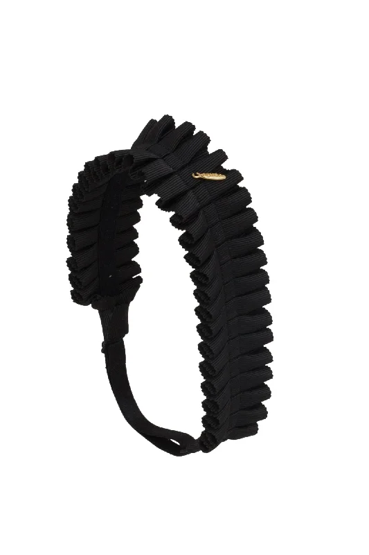 chic gold hairbands for sophisticated styles -Pleated Palm Wrap - Black