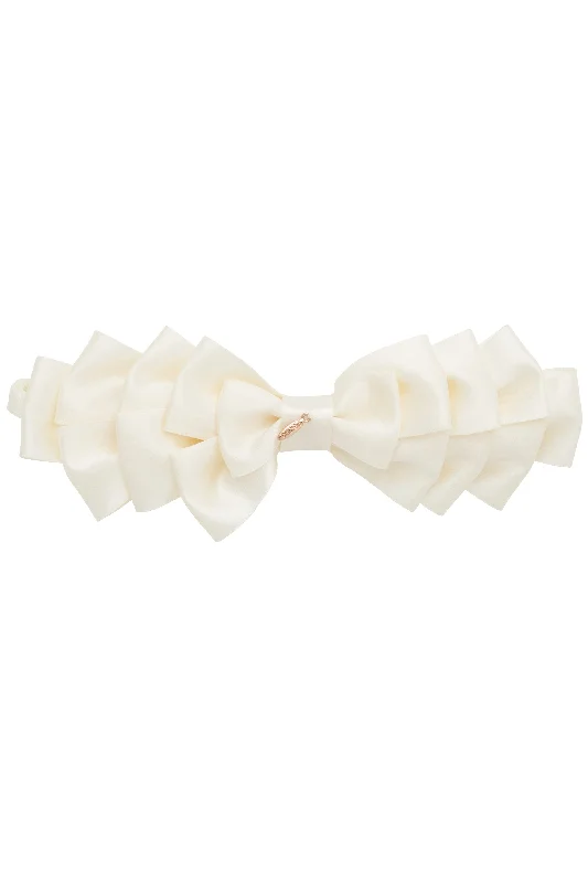 soft velvet hairbands for smooth, shiny hair -Pleated Ribbon Satin Wrap - Ivory