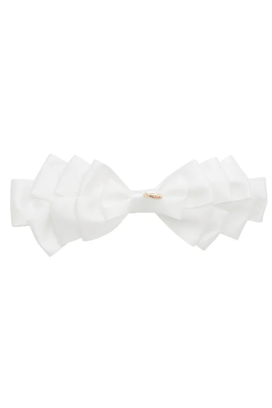 large flower hairpins for high-fashion looks -Pleated Ribbon Satin Wrap - White