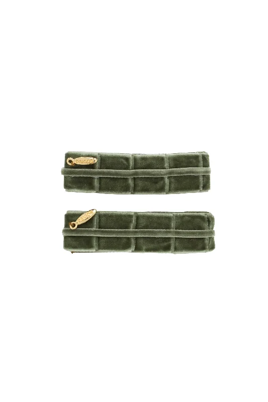 romantic lace hairbands for vintage vibes -Pristine Pleats Clip Set of 2 - Forest Moss Green