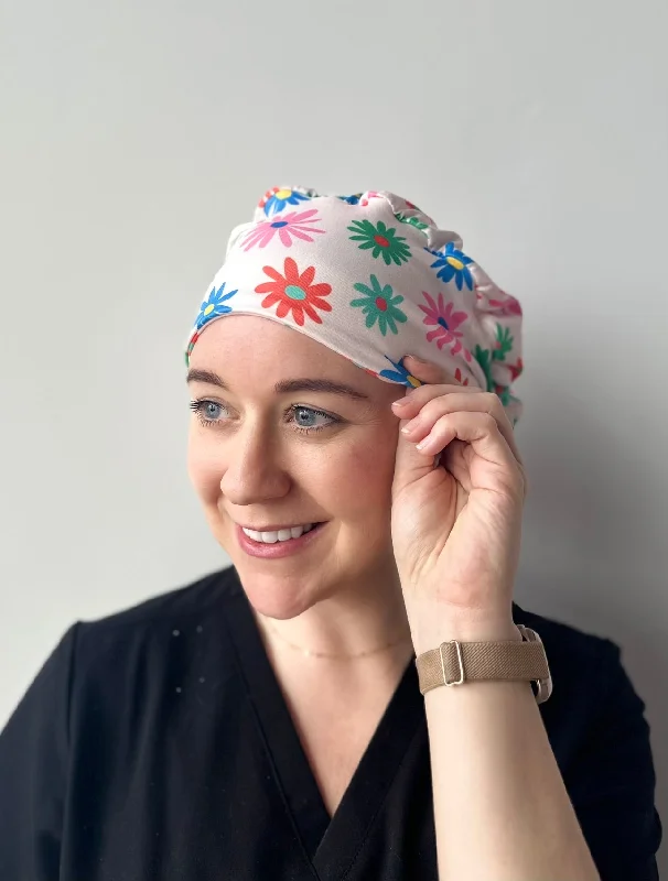 statement flower hairpins for creative styles -Scrub Hat - Bright Flowers