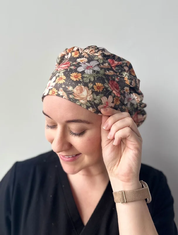 floral hair accessories for spring hairstyles -Scrub Hat - Dark Vintage Floral