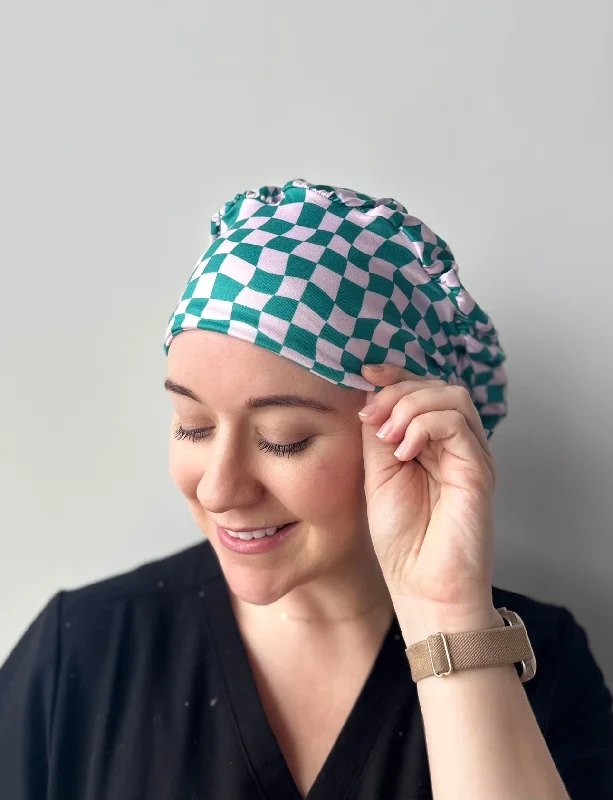 whimsical hairbands for creative styles -Scrub Hat - Dark Teal and Lilac Checker