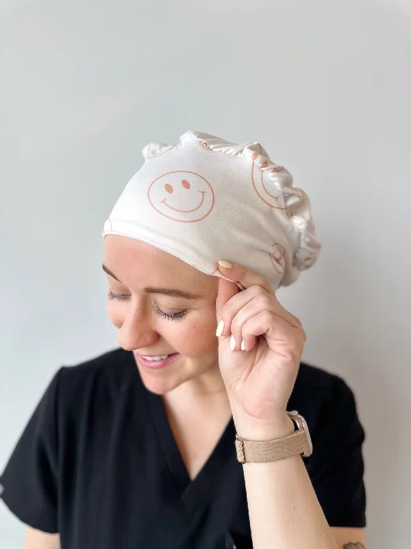 pearl-encrusted hair accessories for wedding days -Scrub Hat - Off White Smiley