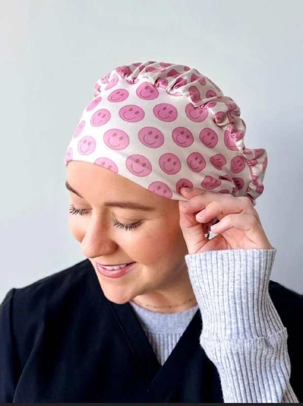 trendy velvet hairbands for fashionable looks -Scrub Hat - Pink Smiley