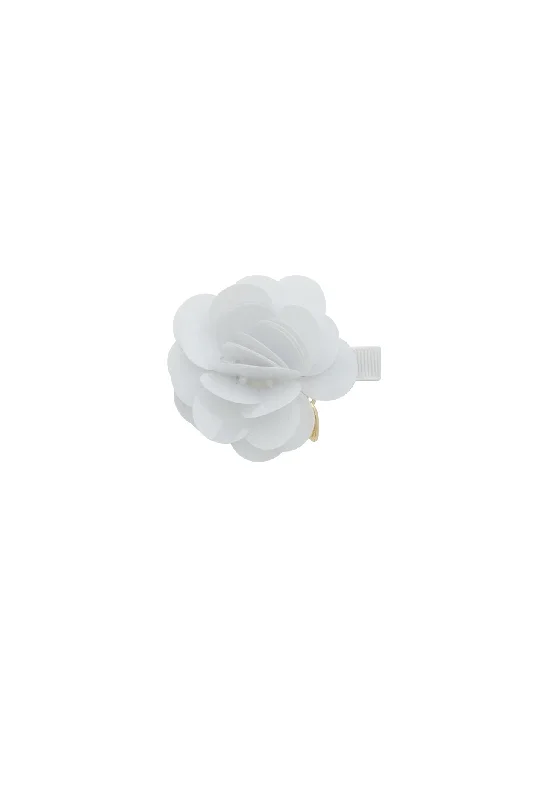 vintage-inspired hairpins for timeless elegance -Sequin Blooms Clip - White