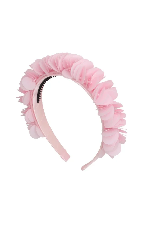 unique hair accessories for creative weddings -Sequin Blooms Headband - Pink