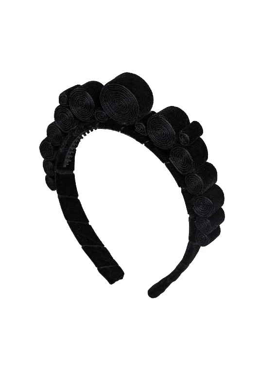 oversized flower hairpins for bold wedding styles -Spiral Headband - Black Velvet