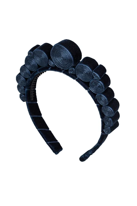 whimsical hairbands for creative styles -Spiral Headband - Navy Velvet